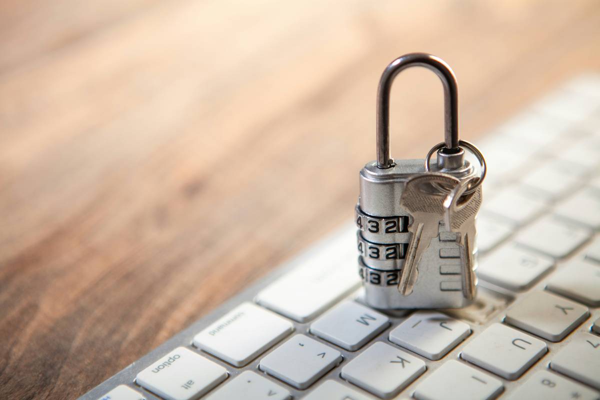 Padlock on computer keyboard. Cyber security and data protection concept.